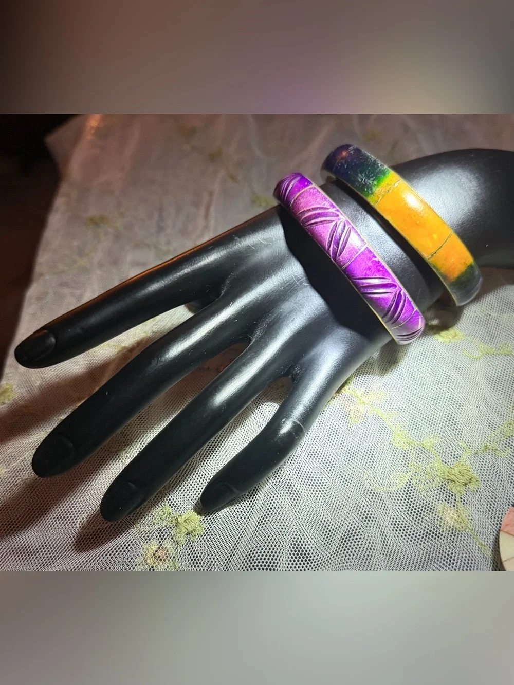 Set of Purple/Multi Color Carved Men's Bangle Bracelet- Bold Statement Accessori